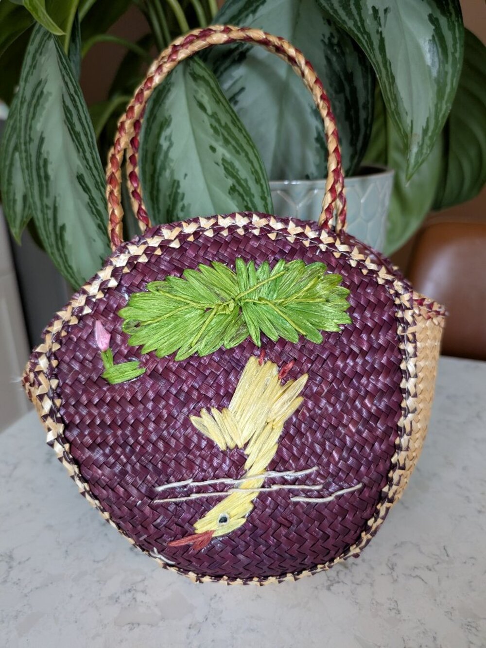 Vintage Chinese Handmade Woven Straw Bag,